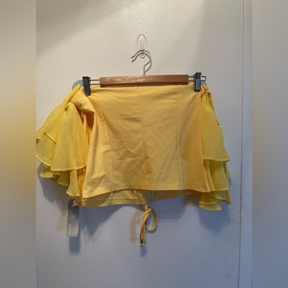 New! Sexy Cropped Yellow Blouse Strapless Womens Top. Size S with Flared Sleeves - Picture 5 of 9